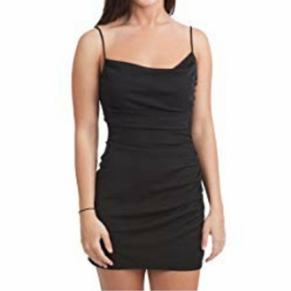 David Meister Black Asymmetrical Ruched Cocktail Dress